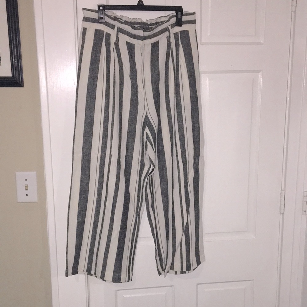 Linen white and grey high waisted pants